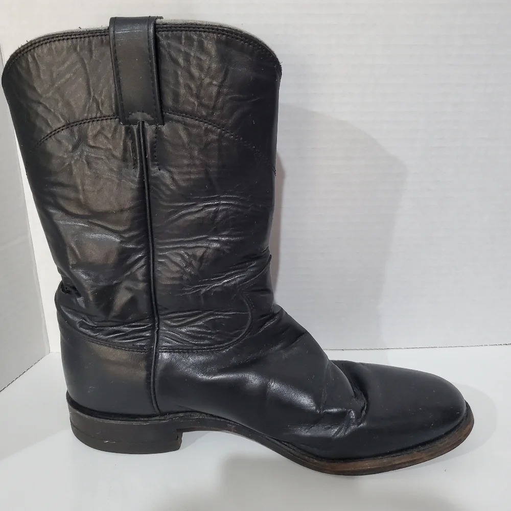 Justin Boots 3133 E Black Leather traditional Roper Boots Mens Size 8 D
